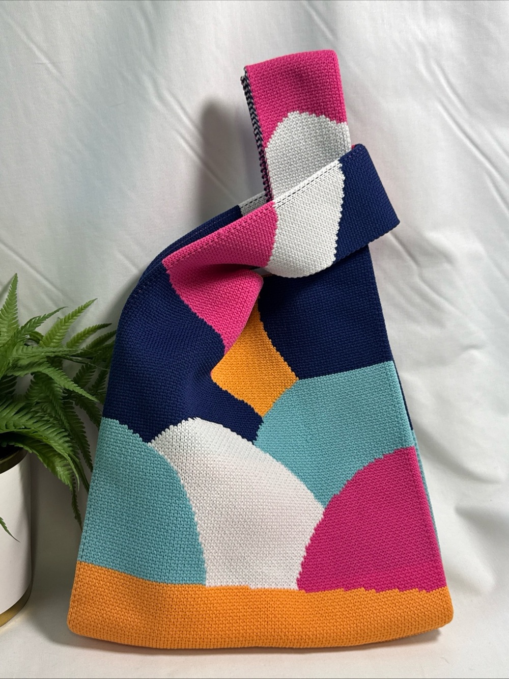 Women’s Knit Tote Bag Multi Color Wristlet Bag